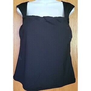 Lands End 14 Black Swim Top L Solid Cap Sleeve High Neck Underwire READ S803